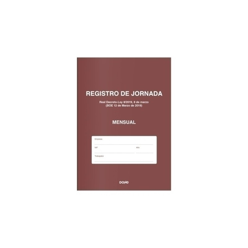DOHE LIBRO DE REGISTRO DE JORNADA A4 MENSUAL 12 MESES 16 PGINAS -5U-