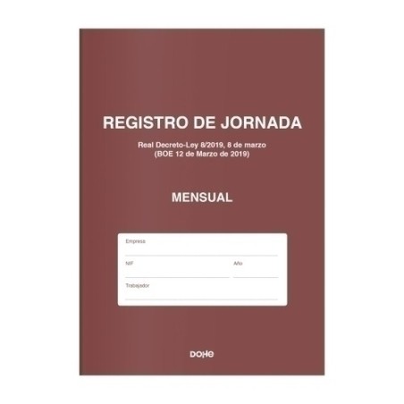 DOHE LIBRO DE REGISTRO DE JORNADA A4 MENSUAL 12 MESES 16 PGINAS -5U-