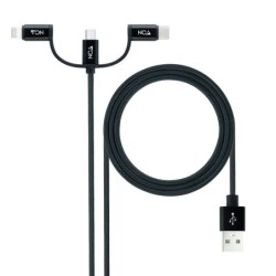 Cable USB 3 en 1 Carga/Datos USB-A a USB-C/Micro USB/Lightning 1 m  Negro