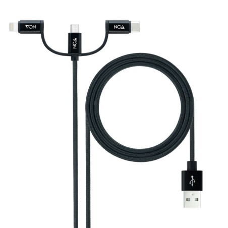 Cable USB 3 en 1 Carga/Datos USB-A a USB-C/Micro USB/Lightning 1 m  Negro