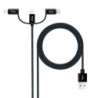 Cable USB 3 en 1 Carga/Datos USB-A a USB-C/Micro USB/Lightning 1 m  Negro
