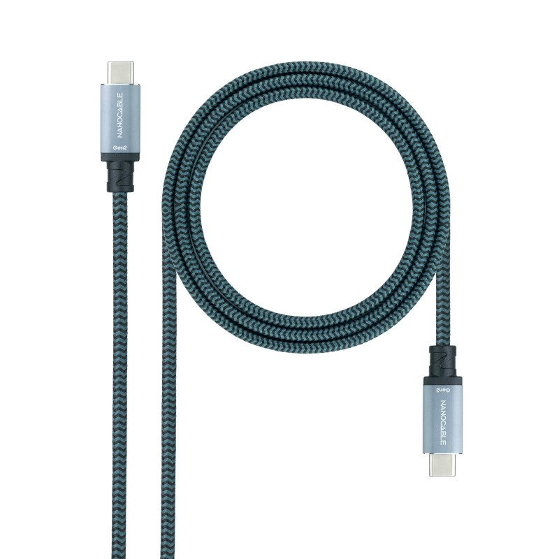 Cable USB 3.1 Gen2 10Gbps 5A  4K/60Hz  USB-C/M-USB-C/M  Gris/Negro  1 m