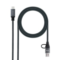 Cable USB 3.2 Gen2x2 20Gbps 5A/100W  USB-C+USB-A/M a USB-C/M  Gris/Negro  3m