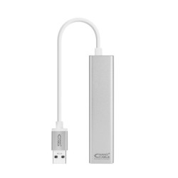 Conversor USB 3.0 a Ethernet Gigabit + 3xUSB 3.0  Plata  15 cm