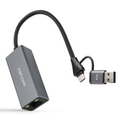 Conversor USB-C+USB-A/M 3.0 a Ethernet  Aluminio  Gris  15 cm