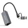 Conversor USB-C+USB-A/M 3.0 a Ethernet  Aluminio  Gris  15 cm