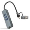 Conversor USB-C+USB-A/M 3.0 a Ethernet + 3xUSB-A 3.0  Aluminio  Gris  15 cm