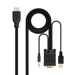 Conversor unidireccional VGA/M + AUDIO/M + USB-A/M (para alimentacin) a HDMI/M  Negro  1.8m