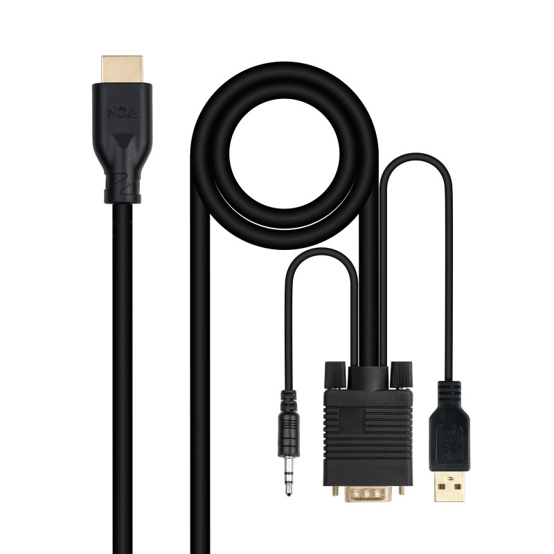 Conversor unidireccional VGA/M + AUDIO/M + USB-A/M (para alimentacin) a HDMI/M  Negro  1.8m