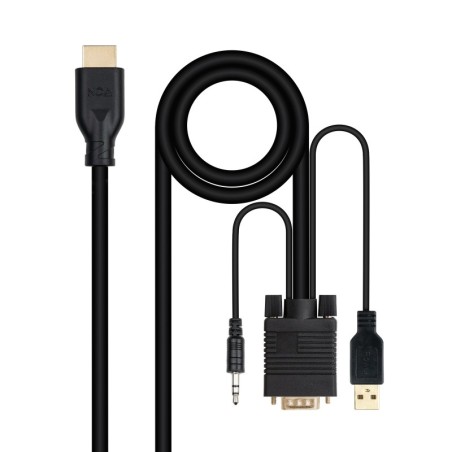 Conversor unidireccional VGA/M + AUDIO/M + USB-A/M (para alimentacin) a HDMI/M  Negro  1.8m
