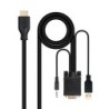 Conversor unidireccional VGA/M + AUDIO/M + USB-A/M (para alimentacin) a HDMI/M  Negro  1.8m
