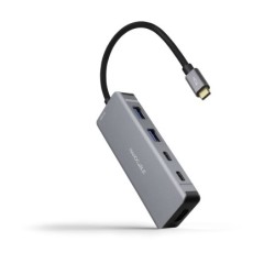 HUB USB-C 6 en 1  Conversor USB-C 3.2 GEN1 5G a 2 x USB-A + 2 x USB-C + HDMI + USB-C PD 100W  Aluminio  15 cm  Gris