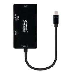 Conversor Mini DisplayPort a VGA / HDMI  3 en 1  DP 1.2/M-VGA/H-HDMI/H 4K  Negro  15 cm