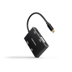 Conversor USB-C/M a HDMI/H + DVI/H + DP/H + VGA/H  Negro  10 cm