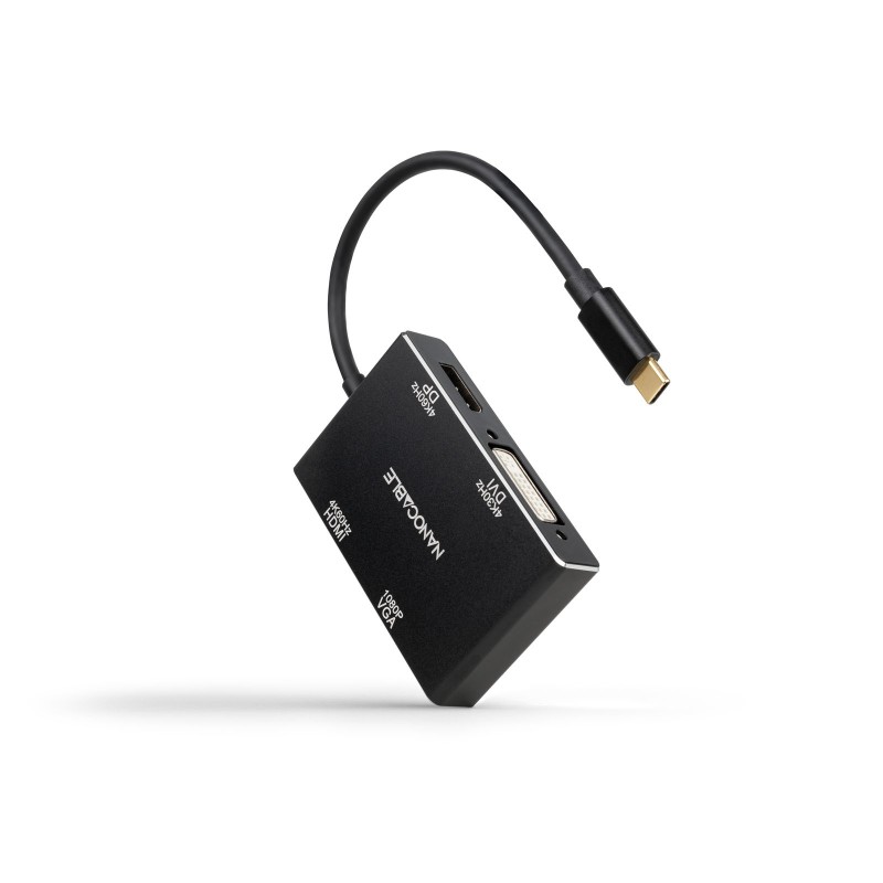 Conversor USB-C/M a HDMI/H + DVI/H + DP/H + VGA/H  Negro  10 cm