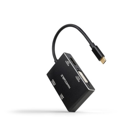 Conversor USB-C/M a HDMI/H + DVI/H + DP/H + VGA/H  Negro  10 cm