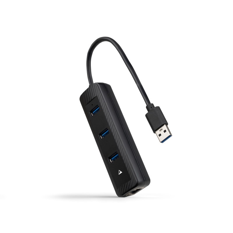Hub USB-A 3.0 a 3xUSB-A 3.0 + RJ45  USB-A/M- USB-A/M-RJ45/H  Negro  15 cm