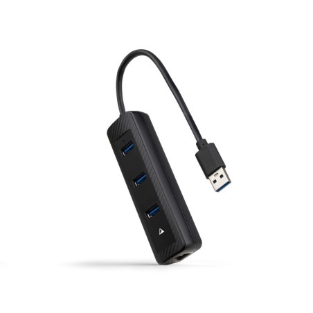 Hub USB-A 3.0 a 3xUSB-A 3.0 + RJ45  USB-A/M- USB-A/M-RJ45/H  Negro  15 cm