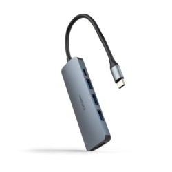 Hub USB-C 5 en 1  Conversor USB-C 3.1 a 3xUSB-A 3.0 + USB-C PD + HDMI  Aluminio  Gris  18 cm