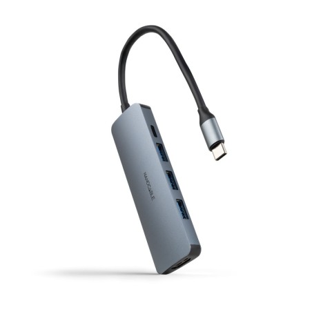 Hub USB-C 5 en 1  Conversor USB-C 3.1 a 3xUSB-A 3.0 + USB-C PD + HDMI  Aluminio  Gris  18 cm