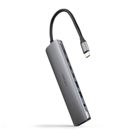 Hub USB-C 8 en 1  Conversor USB-C 3.1 a 2xUSB-A 3.0 + 3xUSB-C 3.0 + USB-C PD + HDMI 4K@60Hz + Audio Jack 3.5  Aluminio  Gris  18
