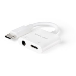 Adaptador de Audio USB-C/M a Jack 3.5/H + USB-C/H PD 60W  11.5 cm  Blanco