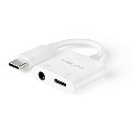 Adaptador de Audio USB-C/M a Jack 3.5/H + USB-C/H PD 60W  11.5 cm  Blanco