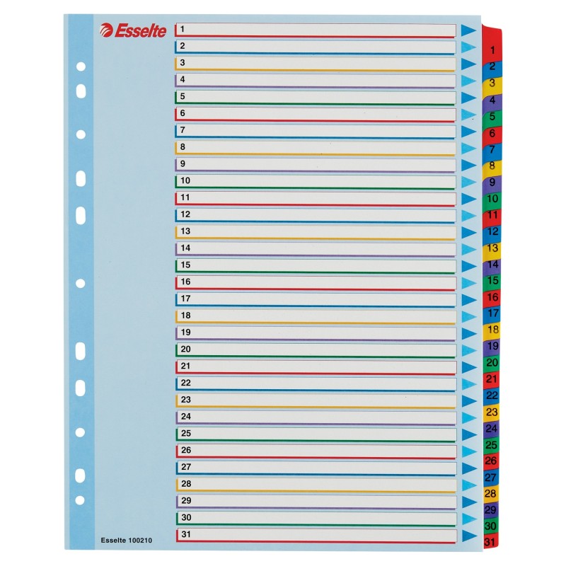 100210 lengeta de ndice Separador numrico con pestaa Caja de cartn Multicolor