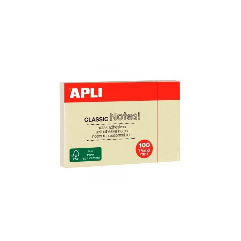 APLI NOTAS ADHESIVAS CLASICAS 75X50MM BLOC 100H AMARILLO -12U-