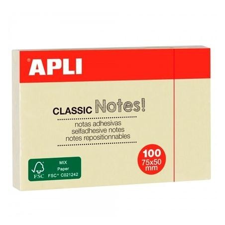 APLI NOTAS ADHESIVAS CLASICAS 75X50MM BLOC 100H AMARILLO -12U-