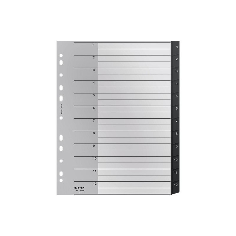 12090000 lengeta de ndice Separador numrico con pestaa Polipropileno (PP) Negro  Blanco