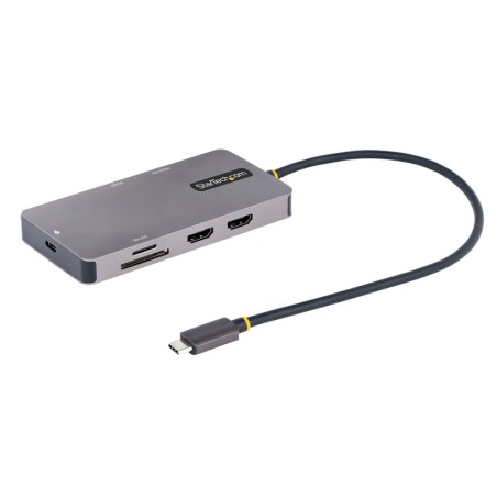 Adaptador Multipuertos USB C 2x HDMI 4K 60Hz  Hub USB-A 3.1 2Pt 5Gbps  PD 100W  GbE  SD/MicroSD  Cable de 30cm  Docking Station 