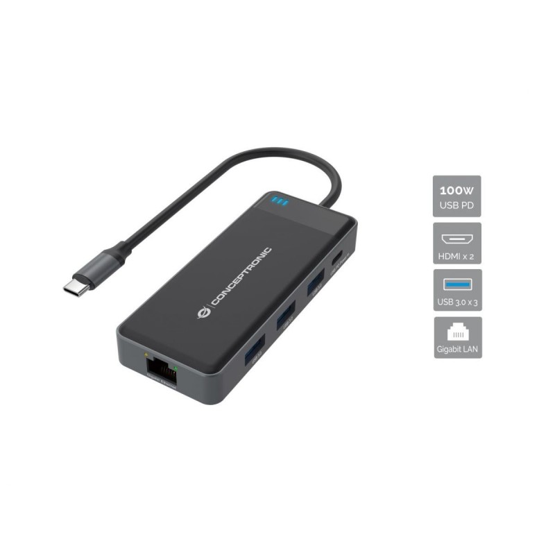 DONN14G base para porttil y replicador de puertos Almbrico USB 3.2 Gen 1 (3.1 Gen 1) Type-C Gris