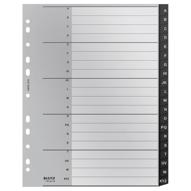 12190000 lengeta de ndice Separador alfabtico con pestaa Polipropileno (PP) Negro