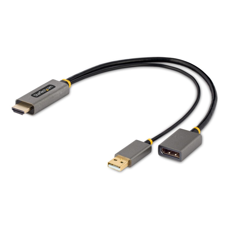 Cable 30cm Adaptador HDMI a DisplayPort - Activo - 4K 60Hz - Conversor HDMI 2.0 a DP 1.2 - HDR - Alimentado por el Bus USB - de 