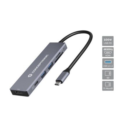 DONN23G base para porttil y replicador de puertos Almbrico USB 3.2 Gen 1 (3.1 Gen 1) Type-C Gris