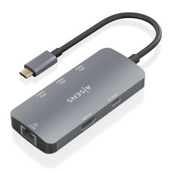 USB-C Dock 6 En 1  USB-C a 1xHDMI  1xRJ45  3xUSB-A  1xUSB-C PD  Gris  15cm