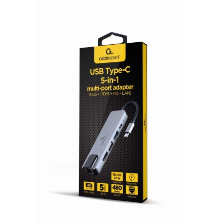 A-CM-COMBO5-04 base para porttil y replicador de puertos Almbrico USB 3.2 Gen 1 (3.1 Gen 1) Type-C Plata