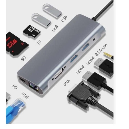 ZM-BYL-2120 base para porttil y replicador de puertos Almbrico USB 2.0 Type-C Plata