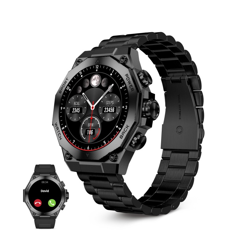 Smartwatch Titanium  Pantalla AMOLED 1 43"  2 correas  Aut. 5 das  Modos deporte y salud  Llamadas  Asistentes voz  Negro
