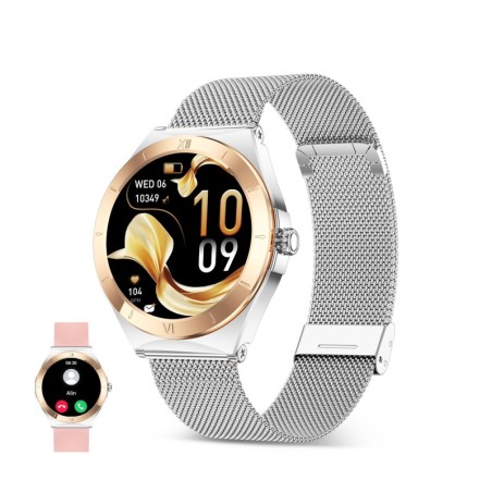 Smartwatch Lya  Pantalla AMOLED 1.19"  Autonoma 5 das  Correa metal y silicona  Modos deporte y salud  Llamadas  Plata