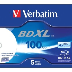 Paquete de cinco en caja Jewel con rea de impresin ancha para impresoras de inyeccin de tinta 4x 100 GB* BD-R XL