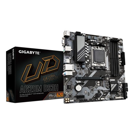 A620M DS3H Placa base - Soporta CPUs AMD Ryzen 8000  VRM digital de 5+2+2 fases  hasta 7600MHz DDR5 (OC)  1xPCIe 4.0 M.2  LAN Gb