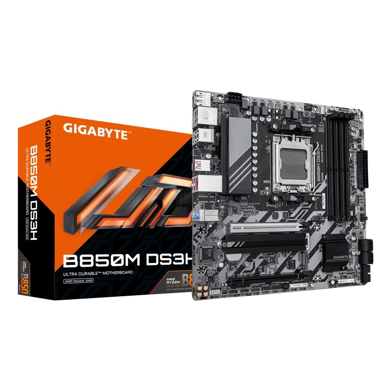 B850M DS3H Placa Base - Procesadores AMD Ryzen Serie 9000  16+2+2 fases VRM digitales  hasta 8200MHz DDR5 (OC)  1xPCIe 5.0 + 1xP