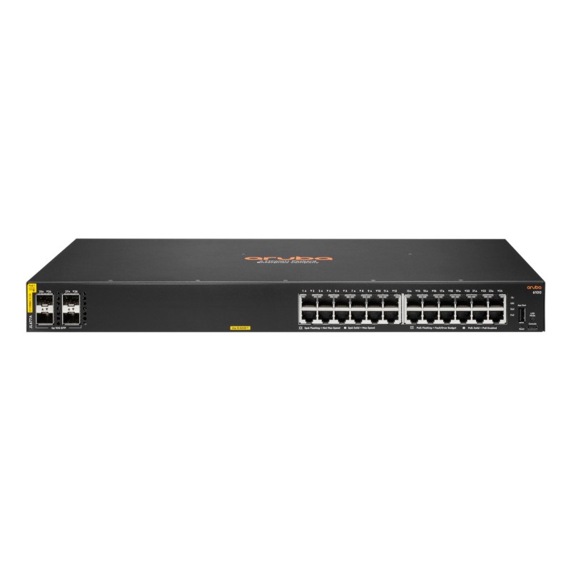 Aruba Networking CX 6100 24G Class4 PoE 4SFP+ 370W Gestionado L3 Gigabit Ethernet (10/100/1000) Energa sobre Ethernet (PoE) 1U N