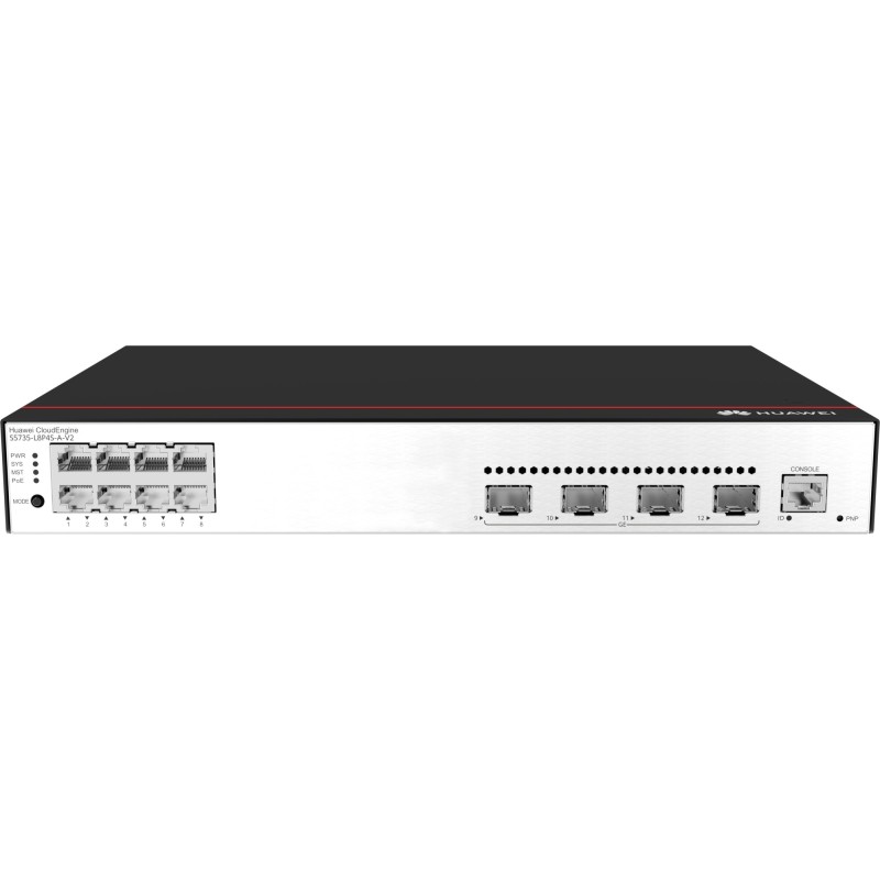 CloudEngine S5735-L8P4S-A-V2 Gestionado Gigabit Ethernet (10/100/1000) Energa sobre Ethernet (PoE) 1U Negro  Plata