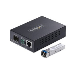 Conversor de Medios de Fibra LC Monomodo Para Redes 10/100/1000Mbps - Gigabit Ethernet a Fibra - 20km - TAA