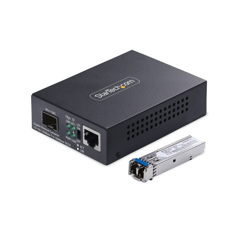 Conversor de Medios de Fibra LC Monomodo Para Redes 10/100/1000Mbps - Gigabit Ethernet a Fibra - 20km - TAA