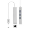 Conversor USB-C a Ethernet Gigabit + 3xUSB 3.0  Plata  15 cm