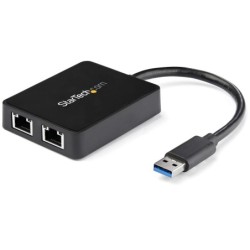 Adaptador Tarjeta de Red NIC Externa USB 3.0 de 2 Puertos Ethernet Gigabit RJ45 y 1 Puerto USB - 10/100/1000 - Adaptador Externo